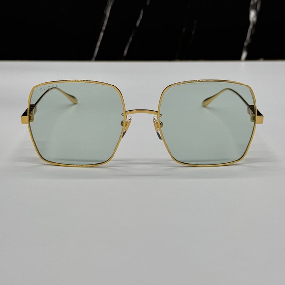 NEW GG1434S 003 GUCCI GOLD GREEN SQUARE METAL WOMEN GUCCI SUNGLASSES - Picture 4 of 13